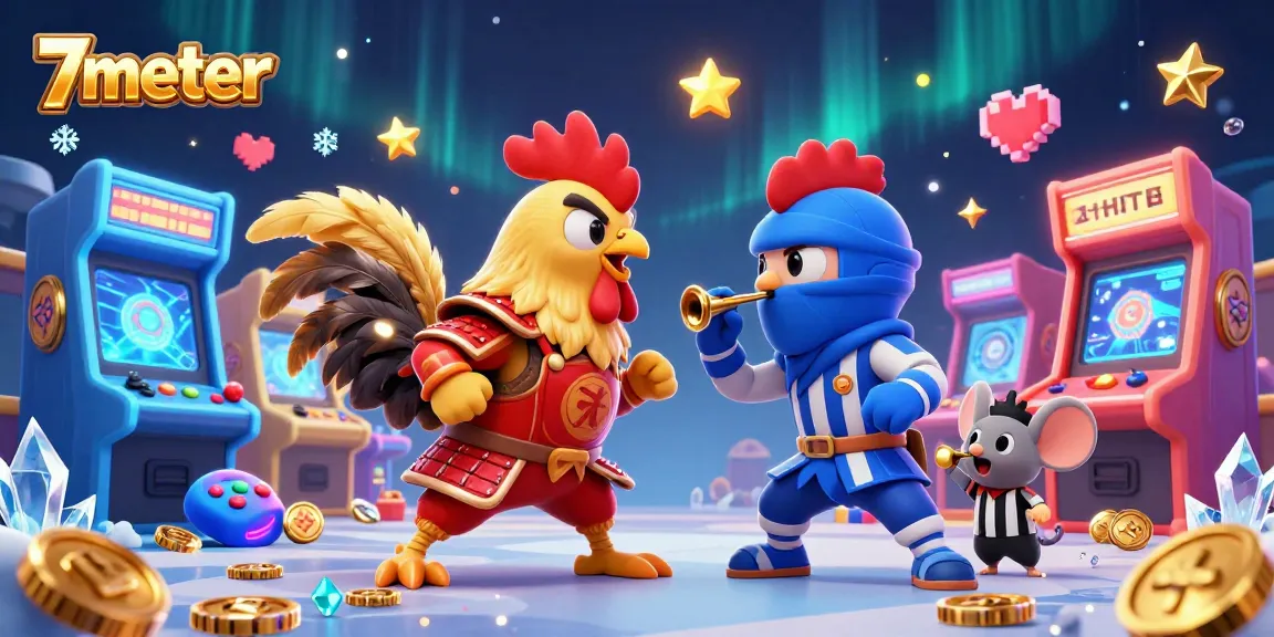 Join the action at 7meter with dramatic rooster standoff in a colorful casino-themed arena.