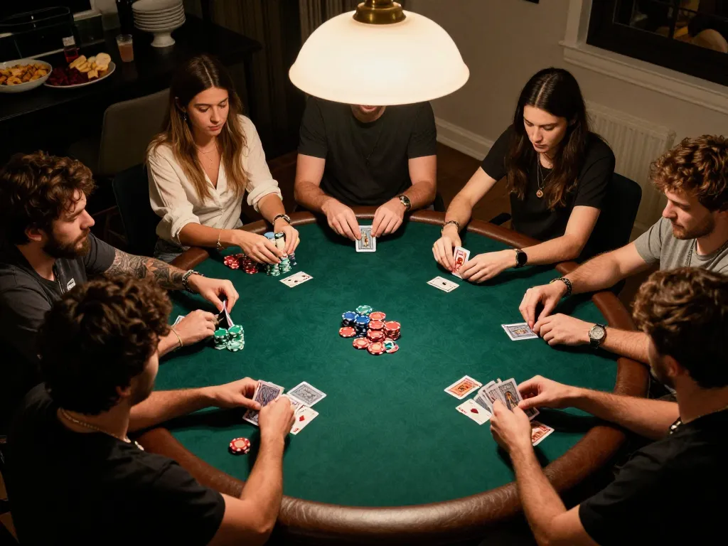 Friends enjoy a lively game of poker at home, representing the maxpoker88 spirit of social gaming.