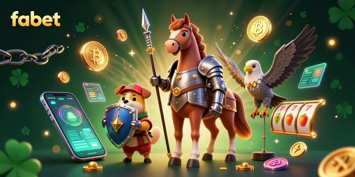 Spin fabet slots with a medieval knight and a puppy, celebrating crypto wins in a vibrant illustration.