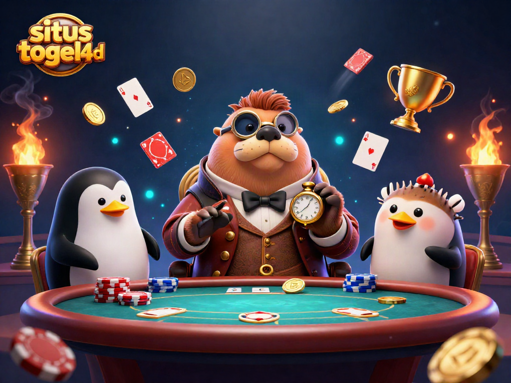 Engage with situs togel 4d through this vibrant underwater poker scene featuring a jolly walrus.