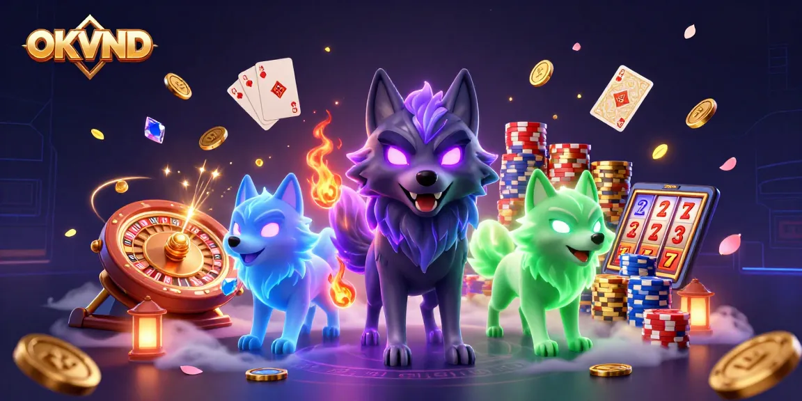 Experience unparalleled excitement with OKVND as spectral wolves and casino elements converge in a thrilling 3D scene.
