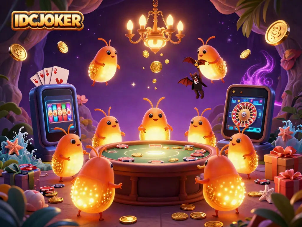 Experience the excitement of IDCJOKER with a glowing casino scene featuring glowworms and engaging game elements.