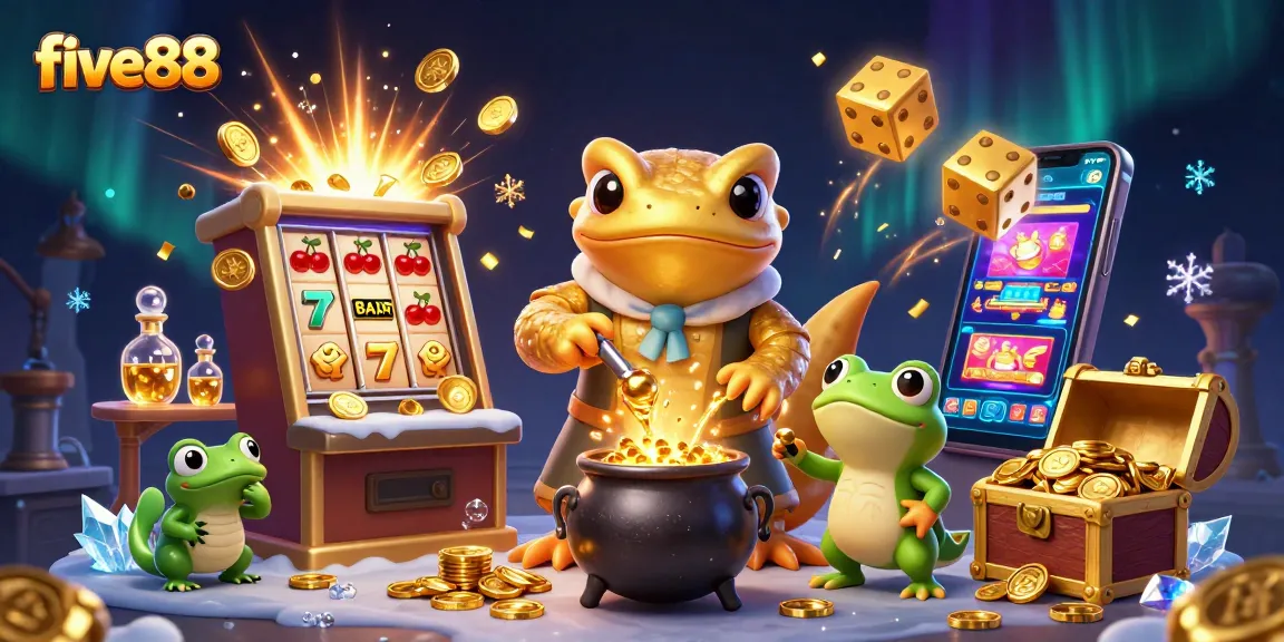 Experience thrilling wins with five88's magical casino scene featuring jackpots and golden treasures.
