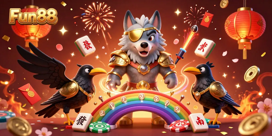 Engage with Fun88's dynamic casino scene showcasing Odin and his ravens amidst vibrant gaming elements.