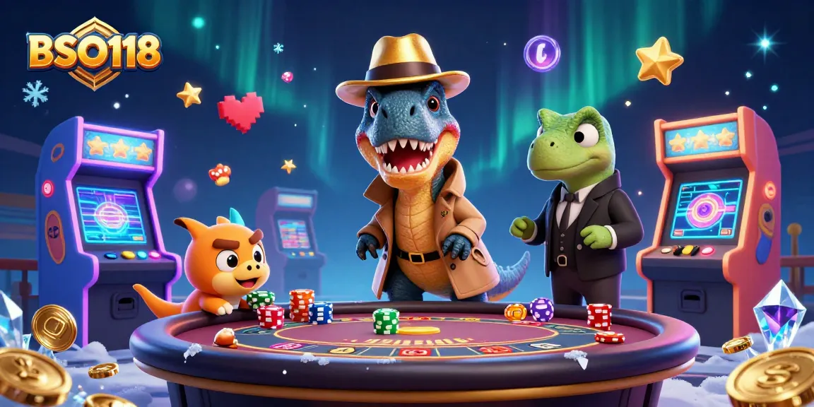Engage with BSO118 through a dynamic scene of a velociraptor at a blackjack table, blending gaming with creative elements.