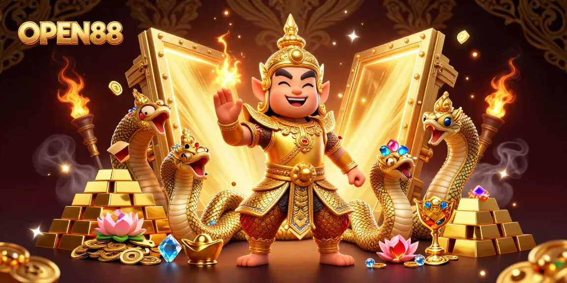 Engage with the dynamic gaming world of OPEN88 featuring vibrant characters, rich treasures, and immersive casino elements.