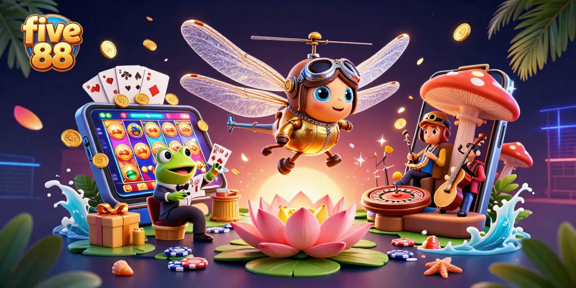 Experience the excitement of five 88 casino with vibrant characters in a dynamic 3D scene.