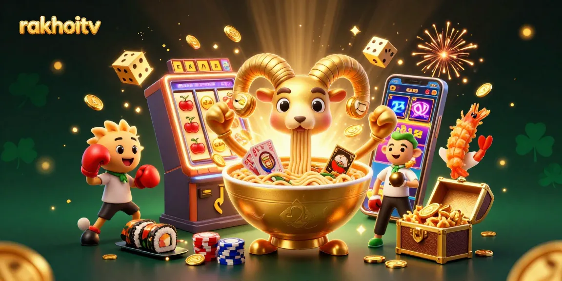 Experience rakhoitv's energetic gaming scene with colorful characters and dynamic casino elements.