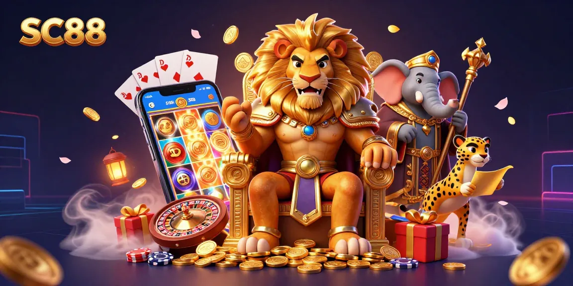 Engage with SC88's vibrant online casino experience through this dynamic 3D illustration.