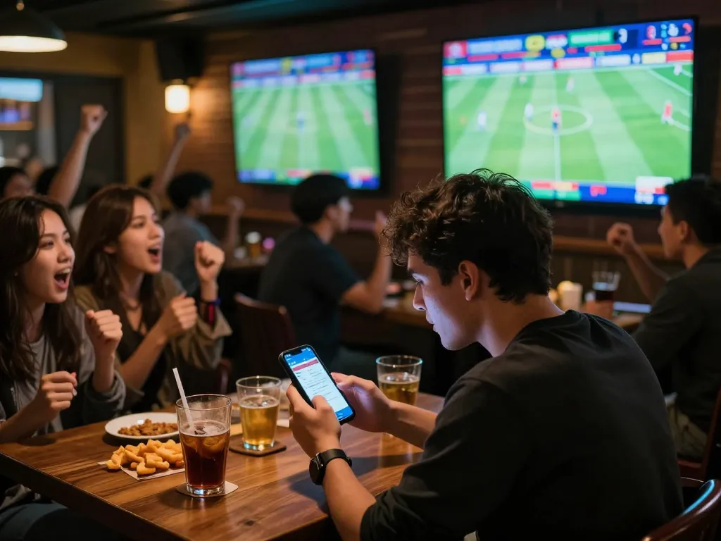 Engage in judi bola at a lively sports bar, placing bets with excitement on match day.