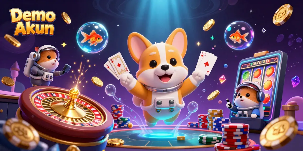 Play Demo Akun with an astronaut corgi in a vibrant space casino scene filled with colorful chips and dynamic game elements.