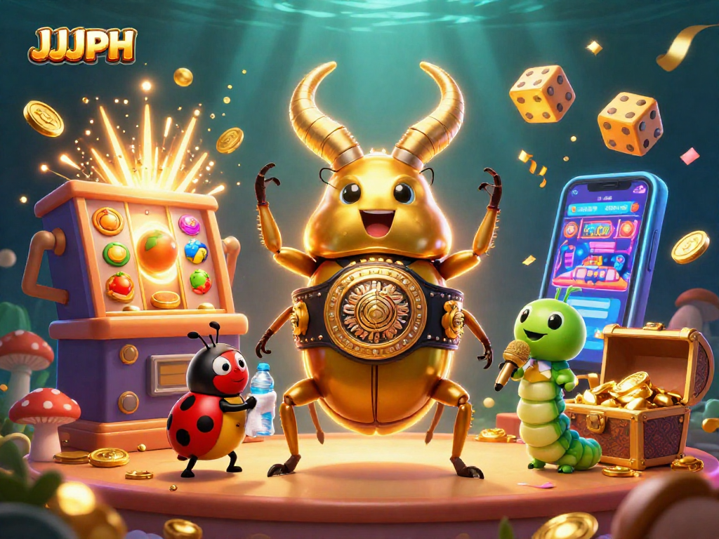 Win big at JJJPH with a vibrant 3D scene showcasing casino excitement and gameplay elements.