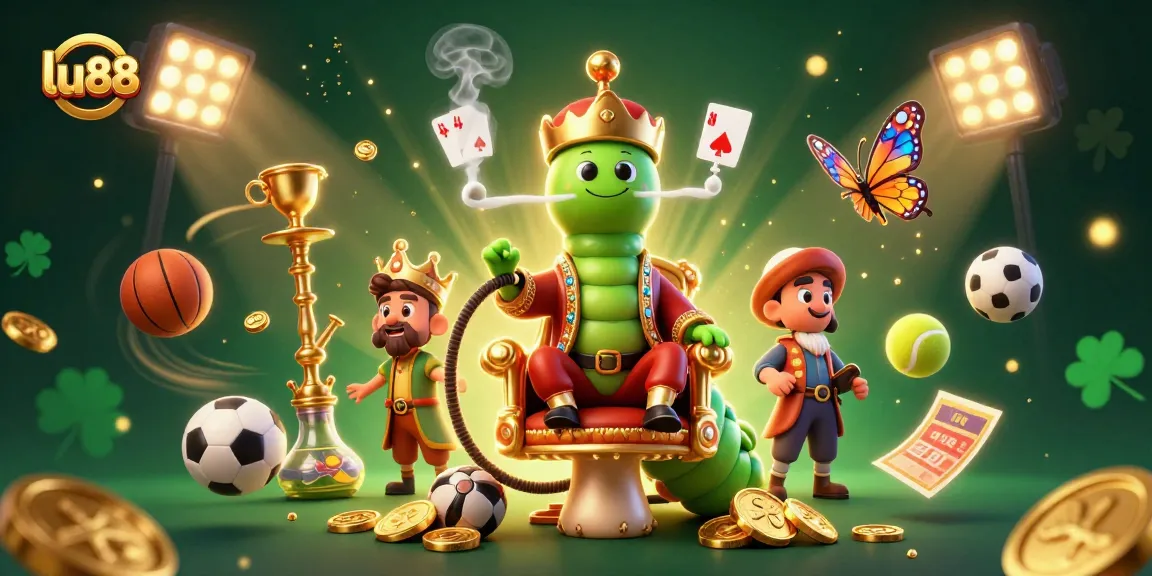 lu88 showcases a vibrant 3D illustration of a hookah-master and sports elements in action