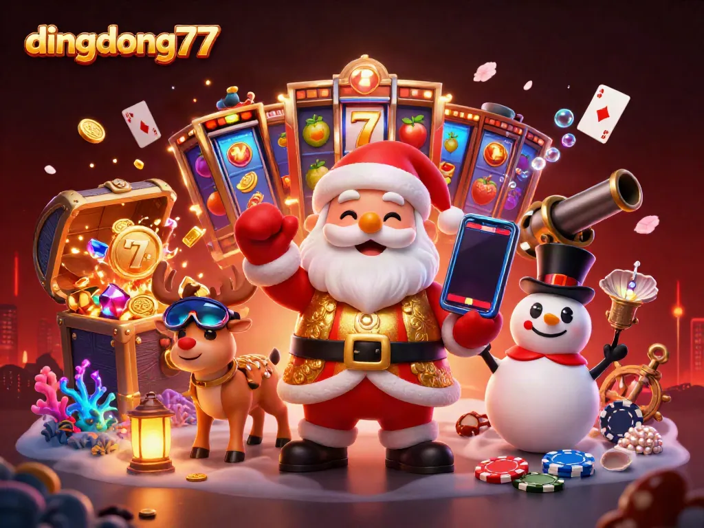 Dingdong77 brings excitement as Santa and friends celebrate winning in the slots.