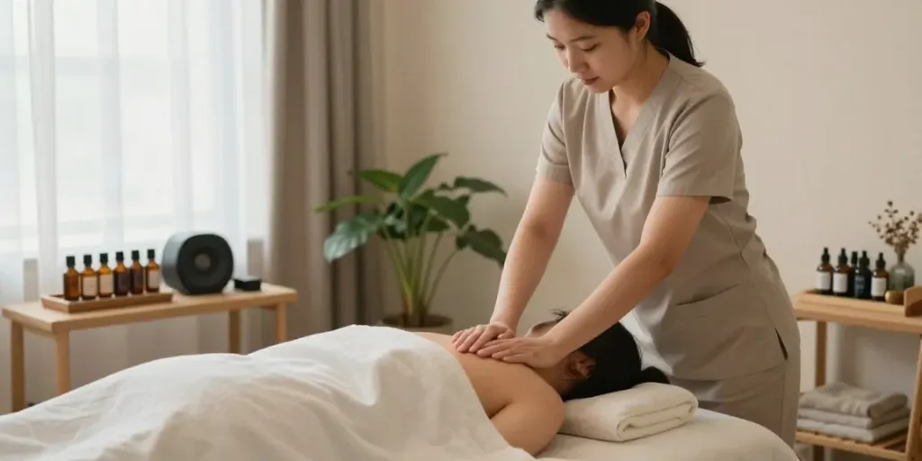 Experience 하남출장안마 in a serene massage therapy setting with a focus on relaxation and wellness.