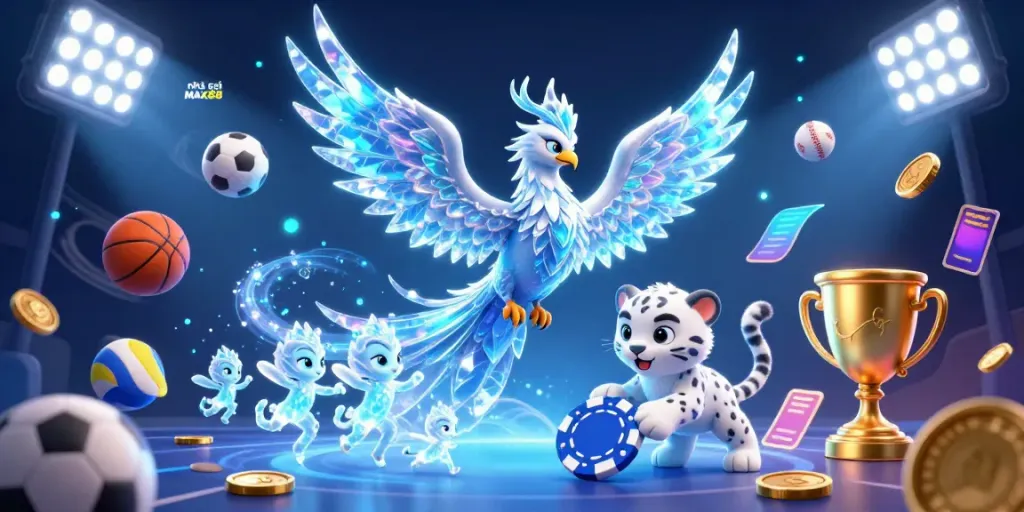 Engage with the vibrant energy of nhà cái MAX88 showcased in this dynamic 3D illustration of gaming excitement.