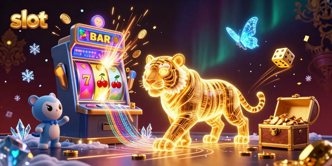Spin the reels in this captivating slot scene featuring a golden tiger and jackpot explosion.