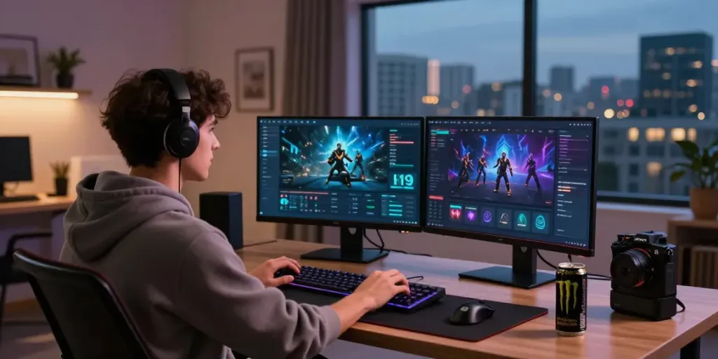 Immersive H19 gaming experience in a stylish home office setup.