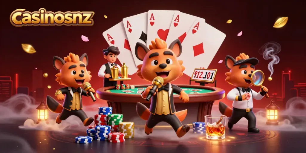 Experience thrilling action at casinosnz with a lively comedy casino scene featuring comedic hyenas.
