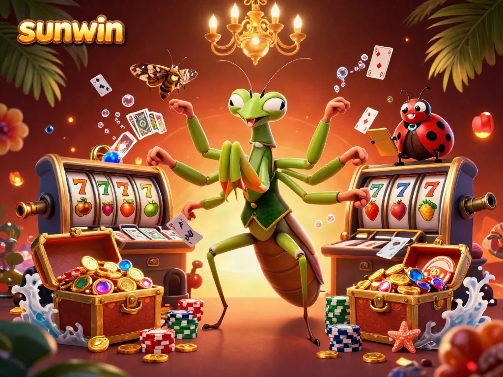 Experience thrilling wins and fun with sunwin's colorful 3D casino scene, featuring vibrant characters and dynamic game elements.