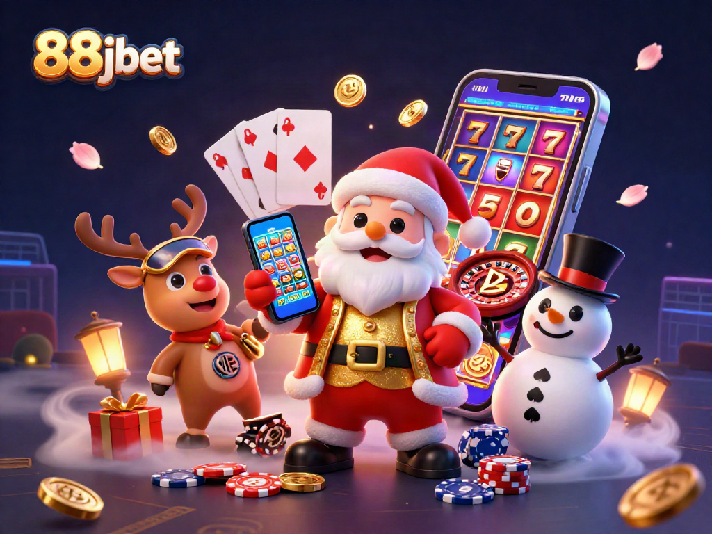 Spin to win with 88jbet in this vibrant casino scene filled with jackpots and festive fun.