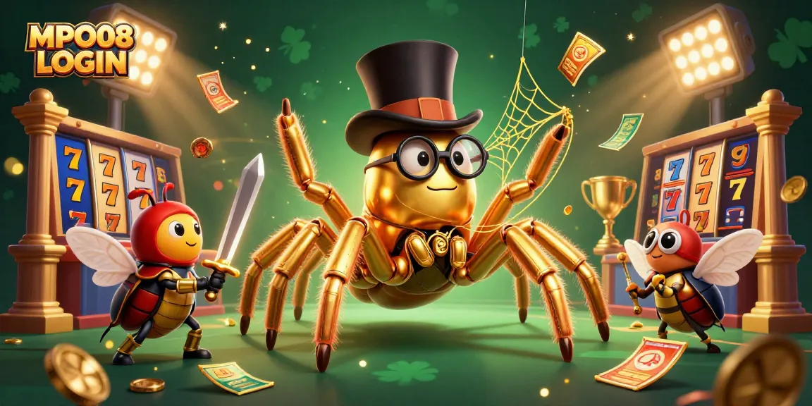 Experience exhilarating gameplay with MPO08 LOGIN as a golden tarantula spins winning webs in a dynamic casino scene.