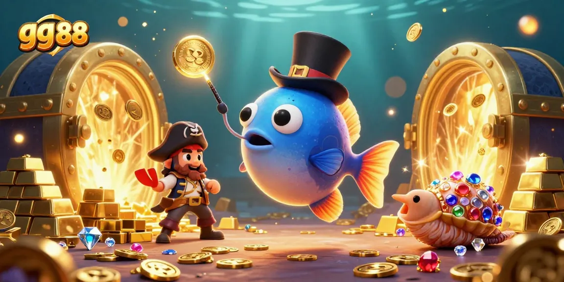Engage with thrilling gg 88 adventures featuring an anglerfish, shrimp, and gem-encrusted snail amid gold treasures.