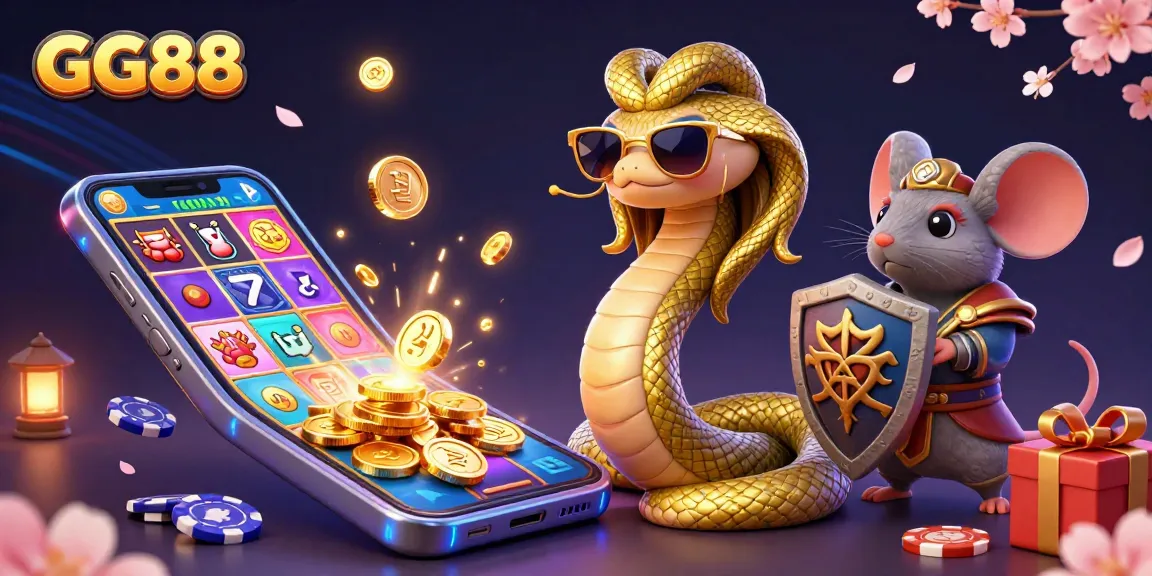 Celebrate winning spins at GG88 with a vibrant 3D casino scene featuring Medusa and games.