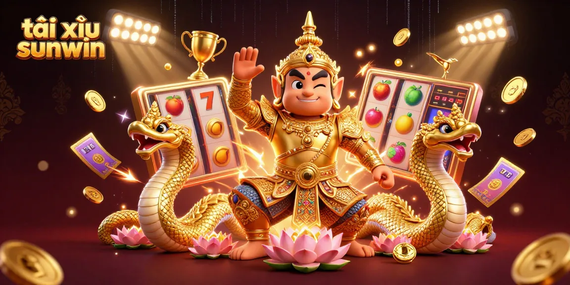 Tài xỉu sunwin showcases exhilarating gameplay, featuring vibrant slot reels and charming guardian characters.