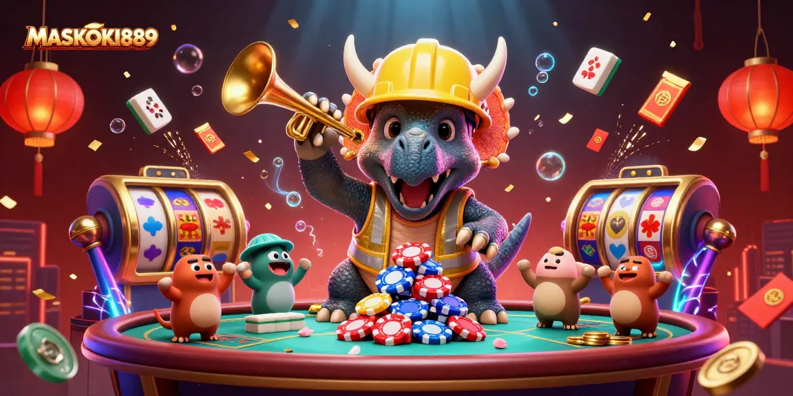 Experience the excitement of MASKOKI889 with vibrant casino gameplay and engaging characters.