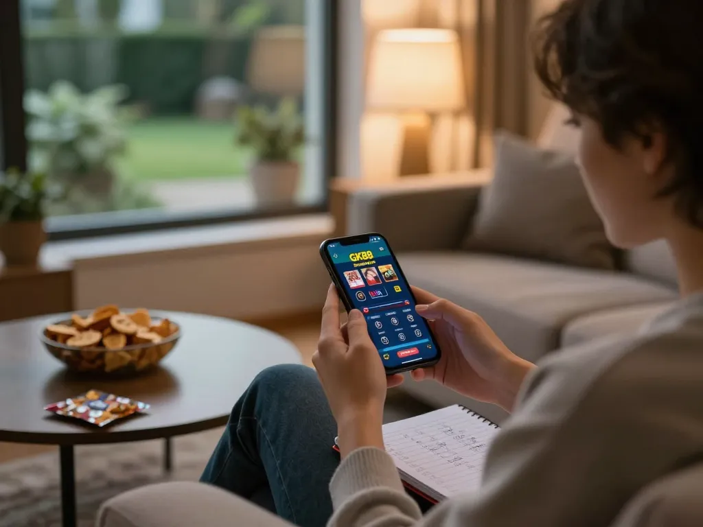 Engage with the GK88 online casino app in a cozy home setting for strategic betting.