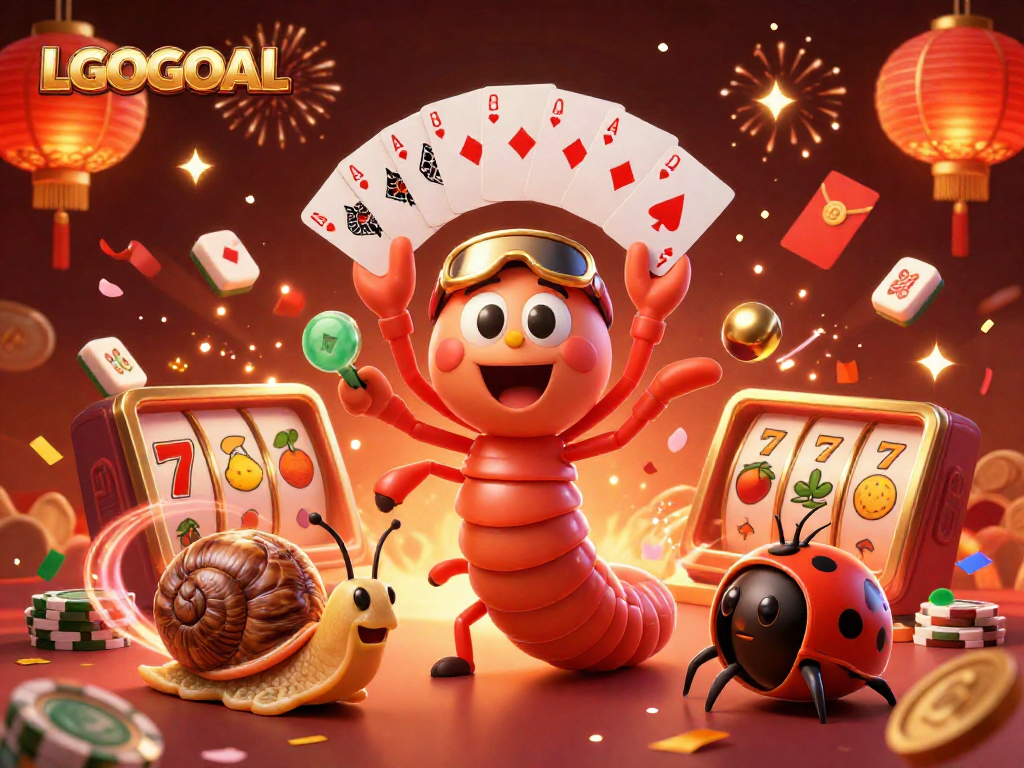 LGOGOAL showcases a vibrant 3D casino scene with a millipede dealer and a high-roller snail, filling the atmosphere with excitement and casino theme.