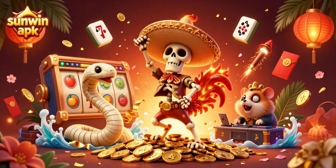 Experience excitement with the sunwin apk showcased in a vibrant casino scene featuring colorful characters.