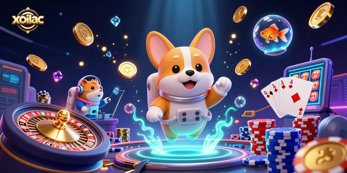 Xoilac offers a vibrant gambling experience with interactive spaces filled with floating coins and dynamic game elements.