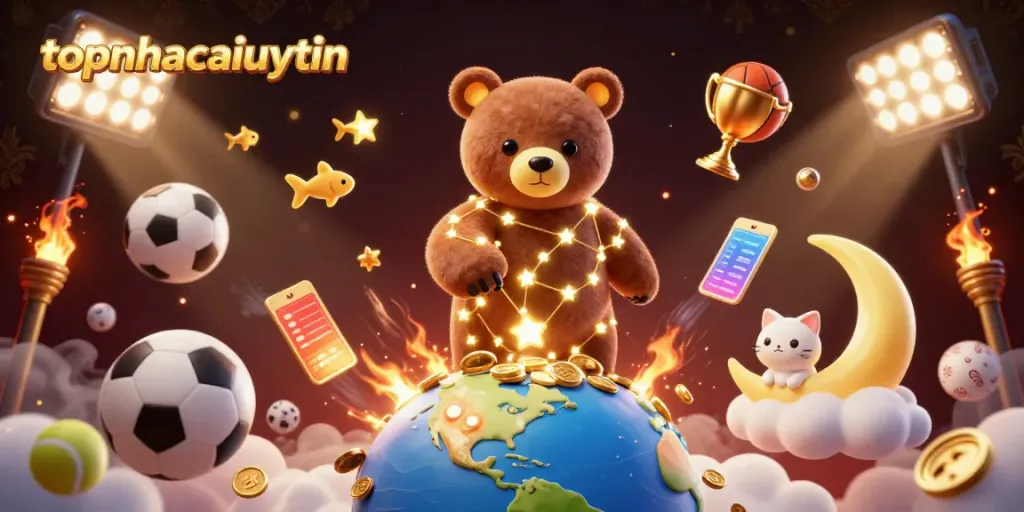 Experience thrilling wins at topnhacaiuytin with dazzling sports elements and a magical constellation bear.