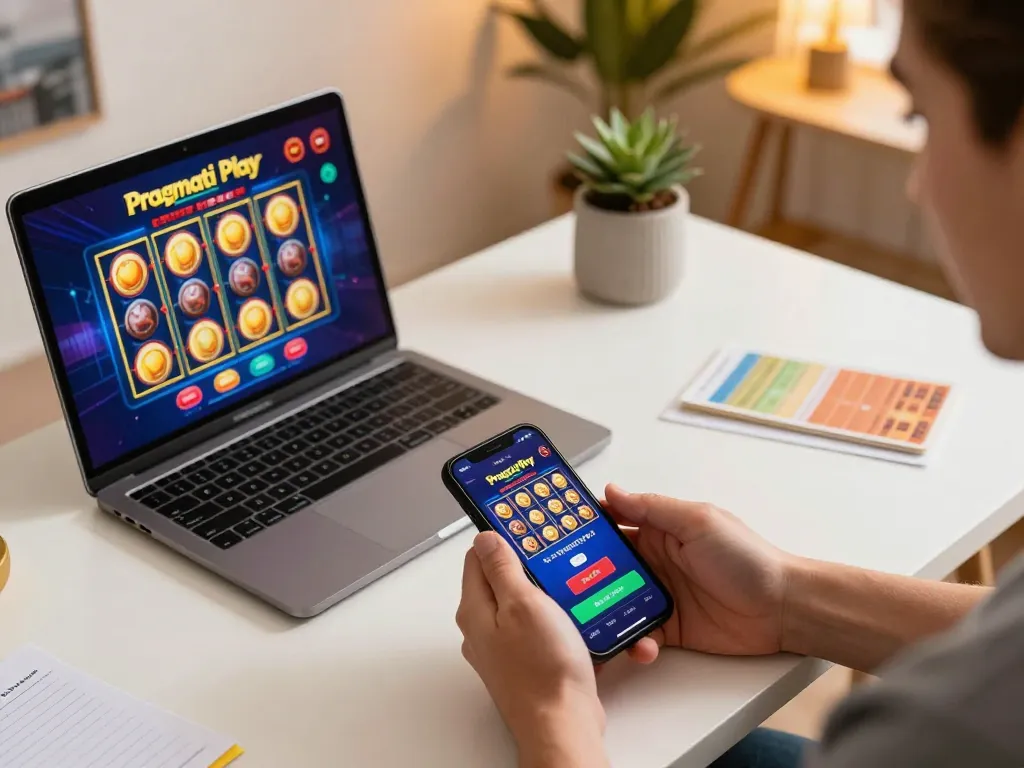 Engage with Pragmati Play slot games on your smartphone in a cozy home setting while strategizing your bets.