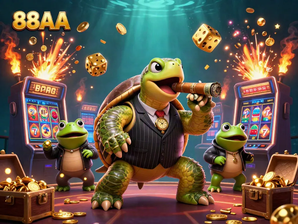 Experience thrilling wins with 88AA at the dynamic casino floor featuring a snapping turtle and lively elements.