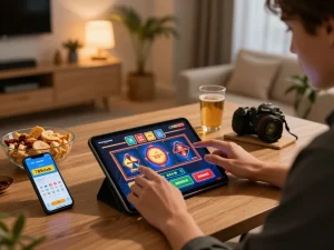 Engaging in thrilling gameplay at 789club on a tablet, showcasing a fun online gaming setup
