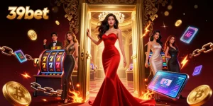 Experience thrilling gameplay at 39bet with vibrant slot games, crypto elements, and luxurious casino ambiance.