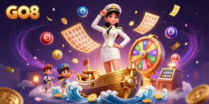 Join the excitement at GO8 with vibrant lottery elements and a stunning 3D casino scene.