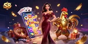 S8 reels spin as glamorous casino characters invite players into the action.