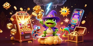 Engage in S8's thrilling casino adventures with vibrant 3D illustrations of magical characters and jackpot excitement.