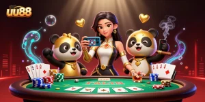 uu88 players enjoying a poker game surrounded by vibrant casino elements, capturing exciting moments.