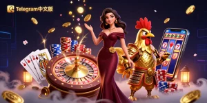 在充满金币和刺激的生动赌场场景中，与Telegram中文版一起旋转轮盘并获胜。
