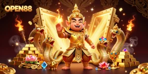 Engage with the dynamic gaming world of OPEN88 featuring vibrant characters, rich treasures, and immersive casino elements.