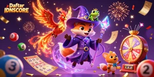 Engage with thrilling gaming at Daftar IDNSCORE, featuring animated casino magic and lottery excitement.