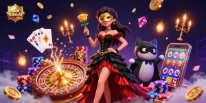 Experience thrilling wins with slot maxwin in a vibrant casino scene, featuring stunning characters and dazzling elements.