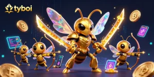 Experience thrilling casino gameplay with tyboi's dynamic gaming characters and vibrant neon elements.