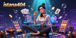Experience thrilling gameplay at istana404 with vibrant slots, golden coins, and engaging casino elements.