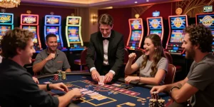Exciting gaming scene at KO66 Casino with players enjoying card games and vibrant atmosphere.